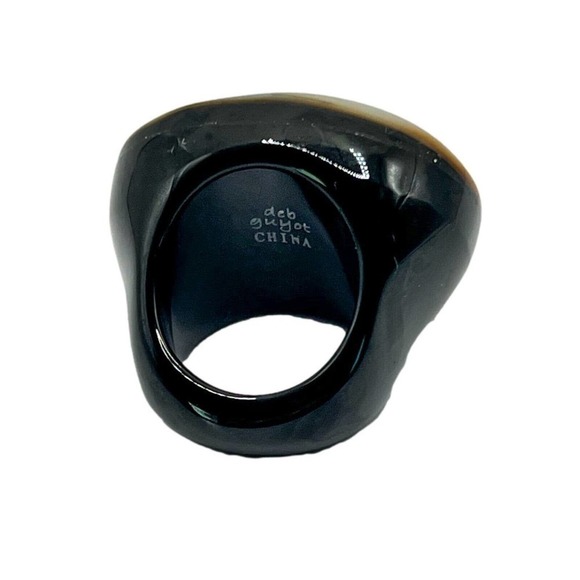 Deb Guyot Black Lucite Blister Iridescent Mother Of Pearl Ring Signed 7.5" - Picture 4 of 7